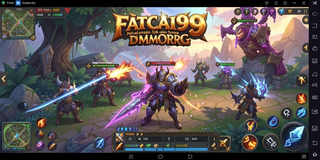Tangkapan layar utama FATCAI99 menampilkan momen seru dalam pertarungan MMORPG.