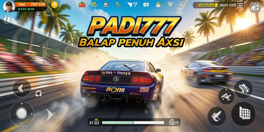 Screenshot dari gameplay PADI777 yang menunjukkan aksi balap seru.