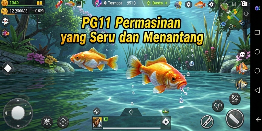 Screenshot PG11 menampilkan aksi menegangkan saat memancing ikan besar.