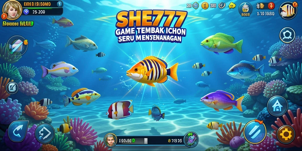 Screenshot gameplay SHE777 menunjukkan serunya menembak ikan.