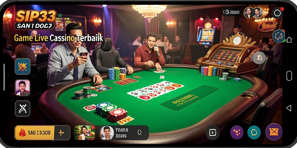 Screenshot SIP33 menampilkan dealer langsung dan bermain kartu yang seru.