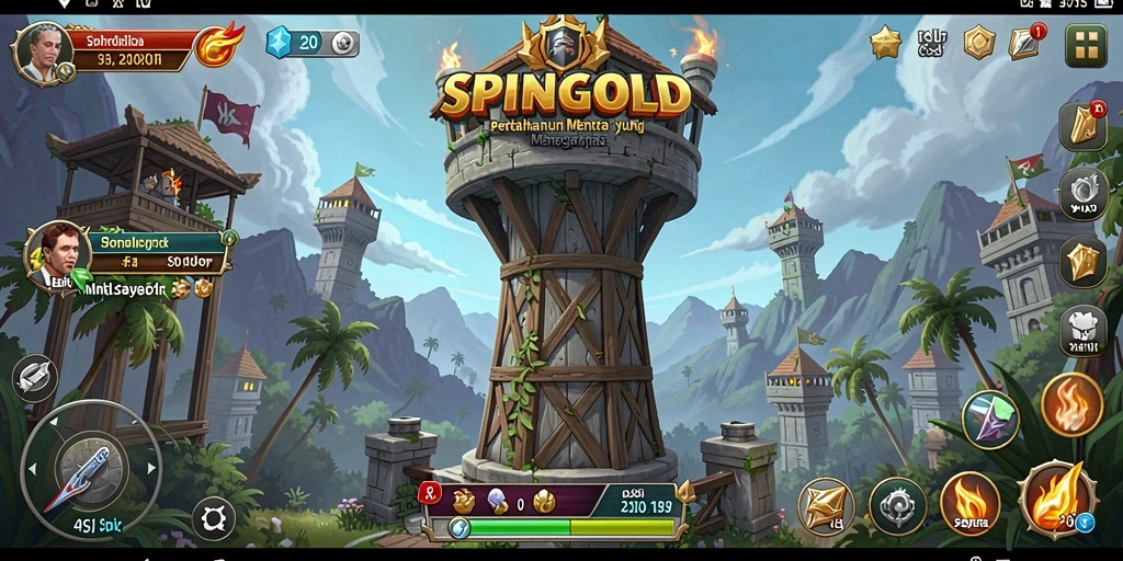 Screenshot SPINGOLD menampilkan aksi pertahanan menara yang mendebarkan.