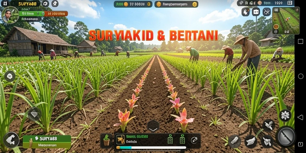 Screenshot utama SURYA88 menampilkan gameplay bertani yang menarik.