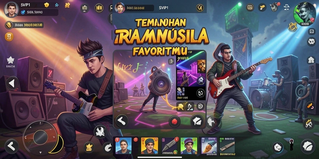 Screenshot SVIP1 menampilkan gameplay interaktif dengan irama musik.